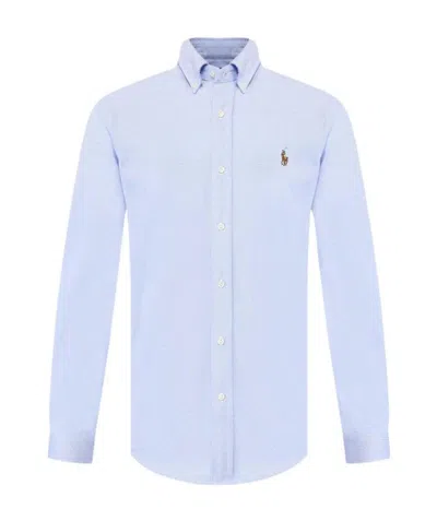Armani Collezioni Embroidered Logo Shirt In Blue