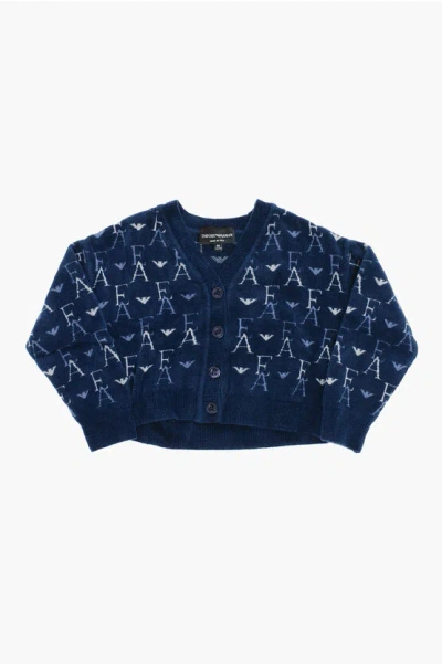Armani Collezioni Emporio All-over Logo Embroidered Cardigan In Blue