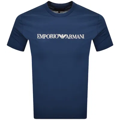 Armani Collezioni Emporio Armani Crew Neck Logo T Shirt Blue Fancy