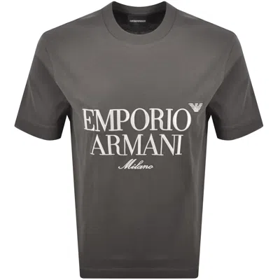 Armani Collezioni Emporio Armani Crew Neck Logo T Shirt Grey In Black