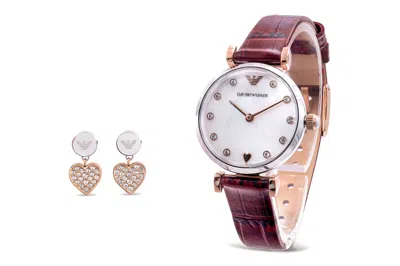 Armani Collezioni Emporio Armani Earrings And Watch Gift Set In Burgundy
