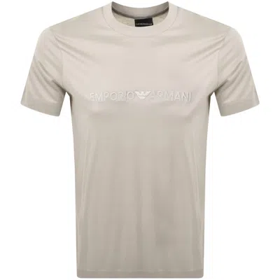 Armani Collezioni Emporio Armani Embroidered Logo T Shirt Beige