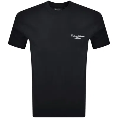 Armani Collezioni Emporio Armani Embroidered Logo T Shirt Navy