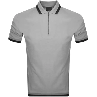 Armani Collezioni Emporio Armani Half Zip Logo Polo T Shirt Grey