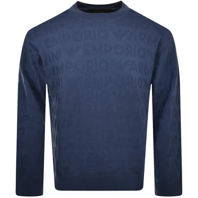 Armani Collezioni Emporio Armani Logo Wool Jumper Blue