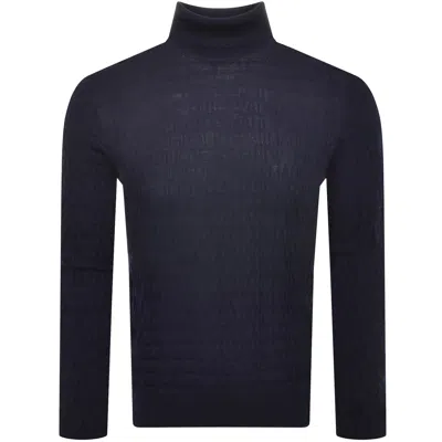 Armani Collezioni Emporio Armani Roll Neck Logo Wool Jumper Navy