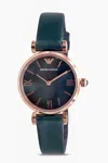 Armani Collezioni Emporio Armani Rose Gold-tone Green Leather Ladies Watch In Blue