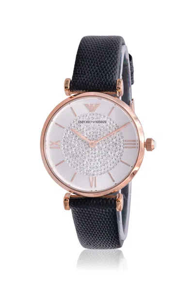 Armani Collezioni Emporio Armani Rose Gold-tone Leather Ladies Watch In Black