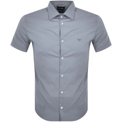 Armani Collezioni Emporio Armani Short Sleeved Slim Fit Shirt Blue