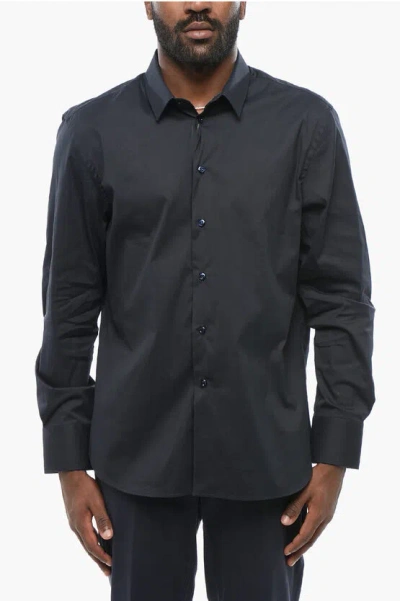 Armani Collezioni Emporio Cotton Blend Shirt With Standard Collar In Black