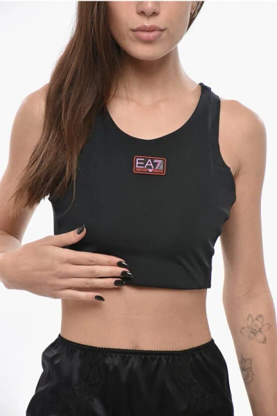 Armani Collezioni Emporio Crop Top With Embossed Logo In Black