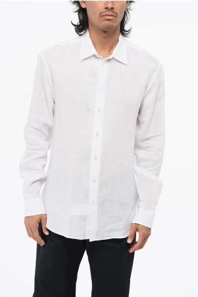 Armani Collezioni Emporio Linen Spread Collar Shirt In White