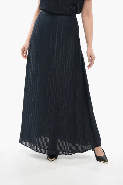 Armani Collezioni Emporio Maxi Skirt With Satin Motif In Blue