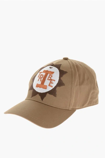 Armani Collezioni Emporio Organic Cotton Cap With Embroidery In Brown