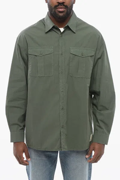 Armani Collezioni Emporio Popeline Cotton Saharan Shirt In Green