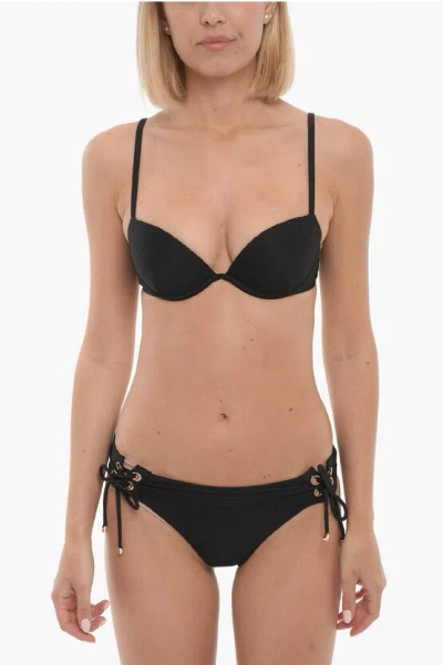 Armani Collezioni Emporio Ribbed Bikini With Golden Details In Black