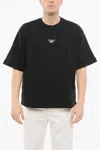 Armani Collezioni Emporio Short-sleeved Crew Neck Sweatshirt With Rubberized L In Black