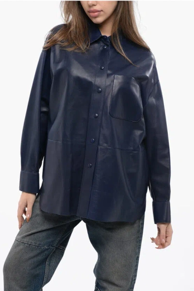 Armani Collezioni Emporio Snap Buttoned Leather Shirt In Blue