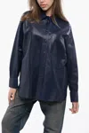 Armani Collezioni Emporio Snap Buttoned Leather Shirt In Blue