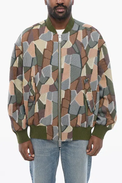 Armani Collezioni Emporio Sustainable Cotton Blend Bomber Jacket With Geometri In Multi