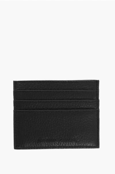 Armani Collezioni Emporio Textured Leather Card Holder With Embossed Logo In Blue