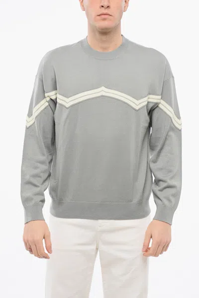 Armani Collezioni Emporio Virgin Wool Sweater With Herringbone Embroidery In Grey