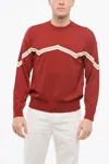 Armani Collezioni Emporio Virgin Wool Sweater With Herringbone Embroidery In Red