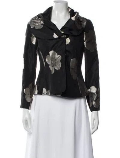 Pre-owned Armani Collezioni Floral Print Biker Jacket In Black