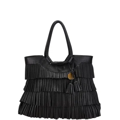 Armani Collezioni Fringe Leather Tote Bag Black