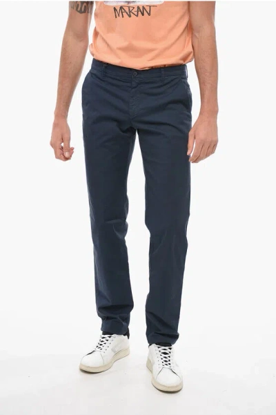 Armani Collezioni Giorgio Cotton Chinos Trousers With Belt Loops In Blue