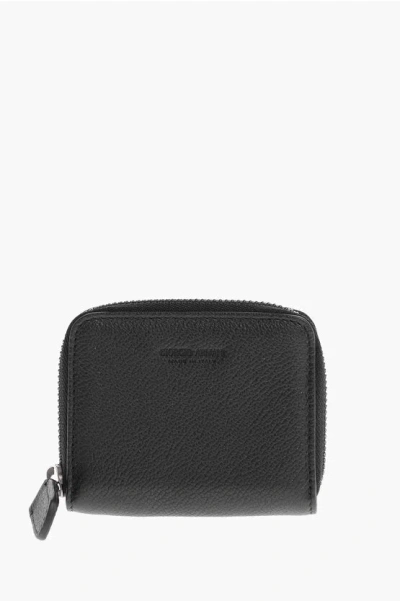 Armani Collezioni Giorgio Textured Leather Coin Purse With Zip Closure In Black