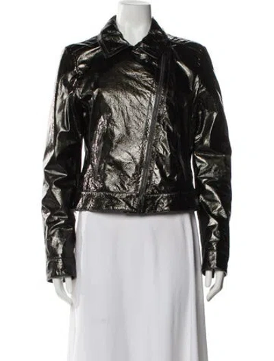 Pre-owned Armani Collezioni Goat Leather Biker Jacket In Green