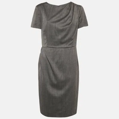 Pre-owned Armani Collezioni Grey Patterned Wool Sheath Dress M