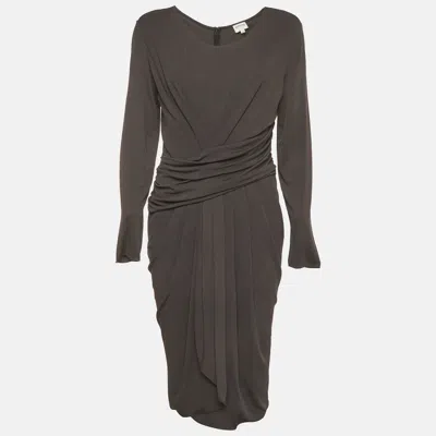 Pre-owned Armani Collezioni Grey Stretch Knit Front Drape Long Sleeve Dress L In Green