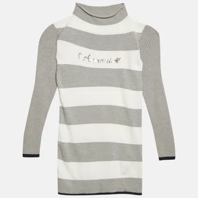 Pre-owned Armani Collezioni Grey Striped Knit Long Sleeve Dress 4 Yrs
