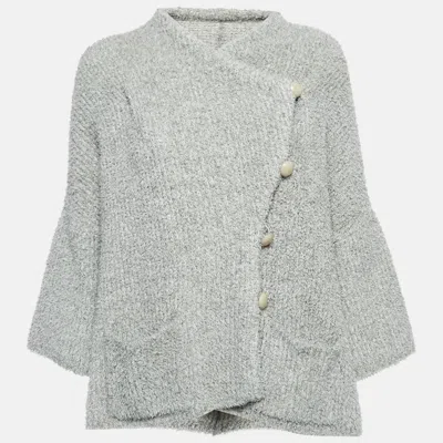 Pre-owned Armani Collezioni Grey Wool Knit Buttoned Jumper M