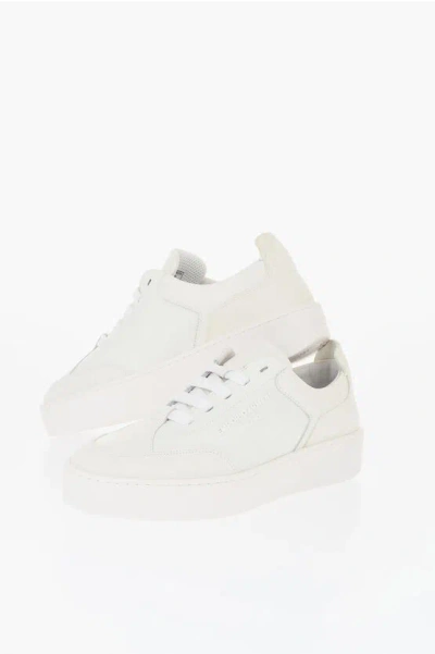 Armani Collezioni Hammered Leather Low-top Sneakers In White