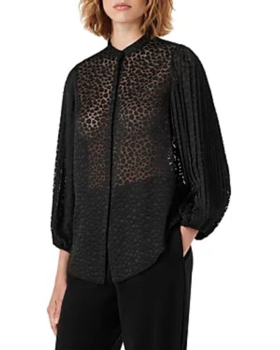 Armani Collezioni Emporio Armani Heart Pattern Sheer Blouse In Solid Black