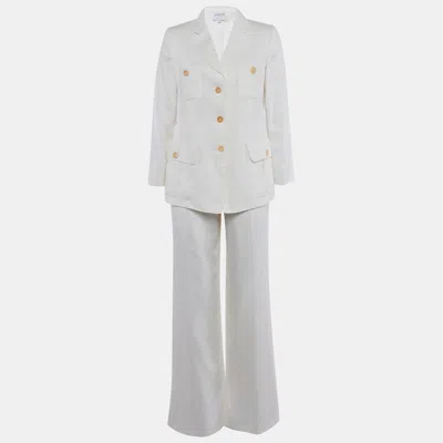 Pre-owned Armani Collezioni Ivory Linen Tailored Suit M In White