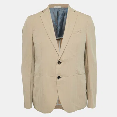 Pre-owned Armani Collezioni Khaki Beige Wool Blend Single Breasted Blazer L