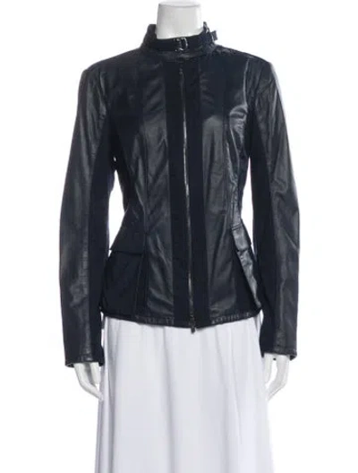 Pre-owned Armani Collezioni Lamb Leather Biker Jacket In Blue