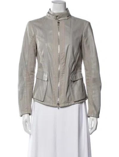 Pre-owned Armani Collezioni Lamb Leather Biker Jacket In Gray