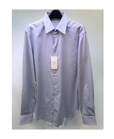 Armani Collezioni Lapel Striped Shirt In Gray