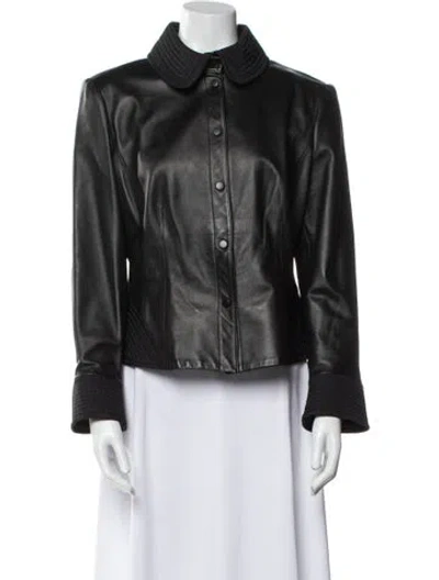 Pre-owned Armani Collezioni Leather Biker Jacket In Black