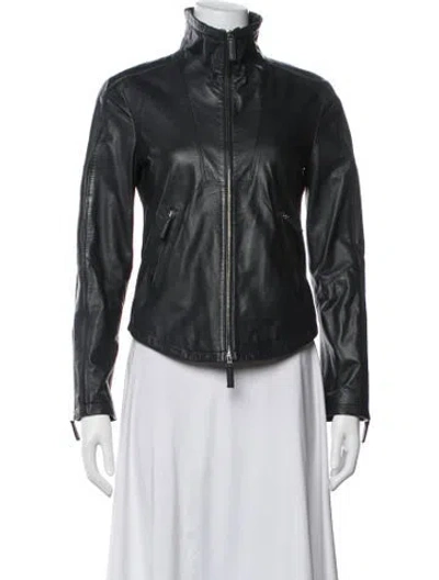Pre-owned Armani Collezioni Leather Biker Jacket In Black