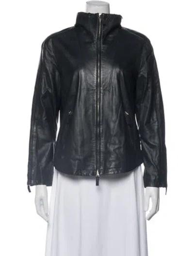 Pre-owned Armani Collezioni Leather Biker Jacket In Blue