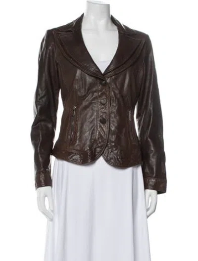 Pre-owned Armani Collezioni Leather Biker Jacket In Brown