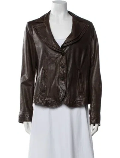 Pre-owned Armani Collezioni Leather Biker Jacket In Brown