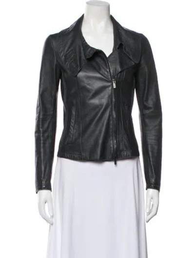 Pre-owned Armani Collezioni Leather Biker Jacket In Gray