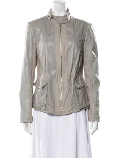 Pre-owned Armani Collezioni Leather Biker Jacket In Neutral